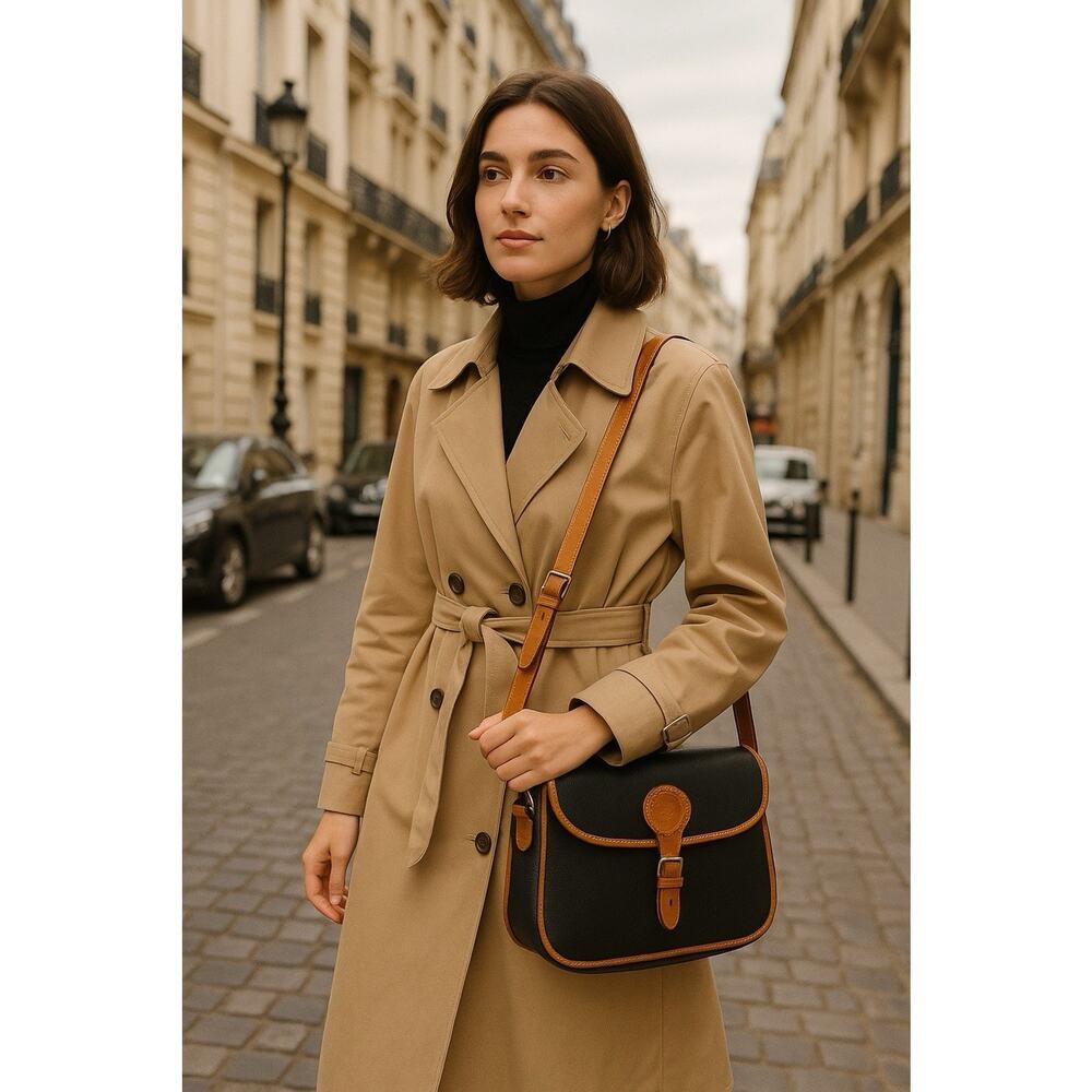 Vintage FRANCOIS MAROT PARIS France Pebble Black Leather Cross Body Purse Bag